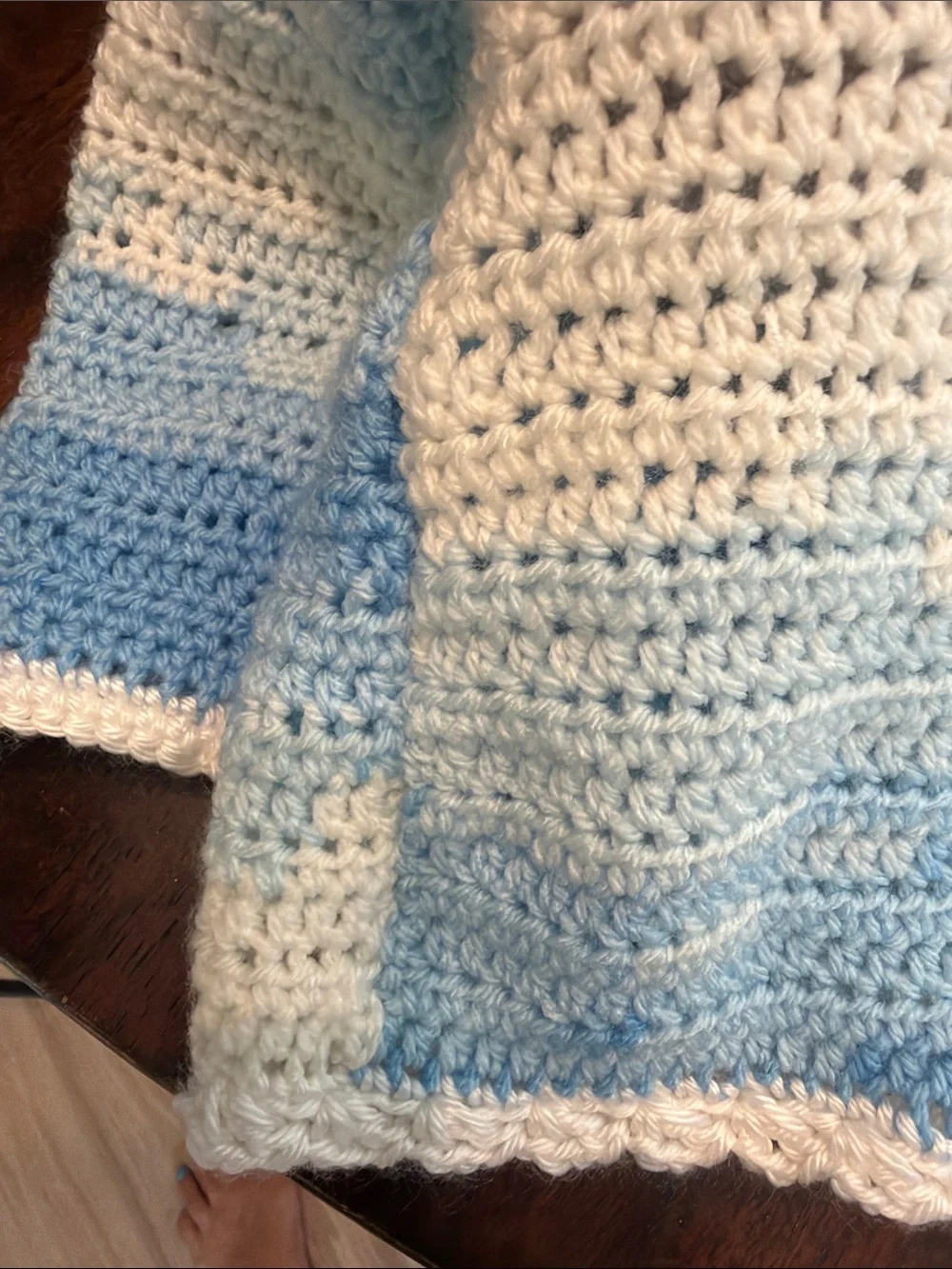 Handmade Blue and White Crocheted Hooded Coat